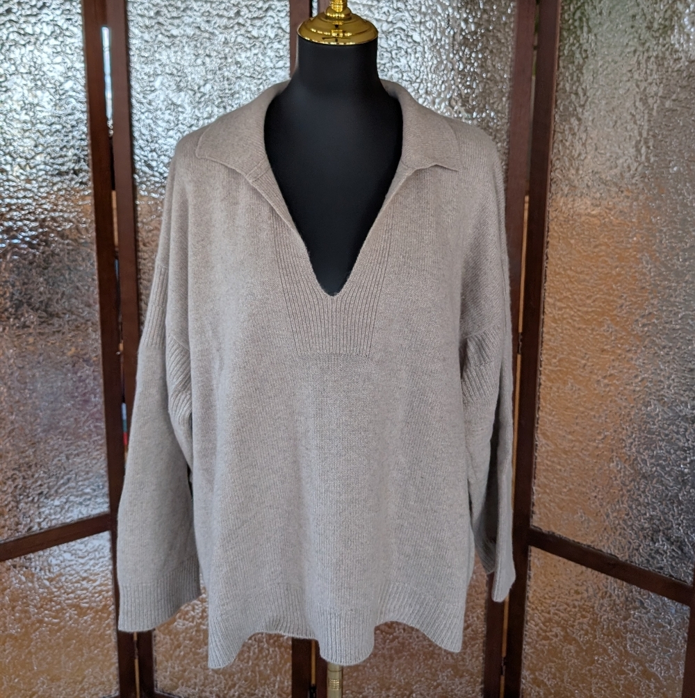 NAADAM Cream Recycled Cashmere Open Neck Polo | Plus Size - 2X